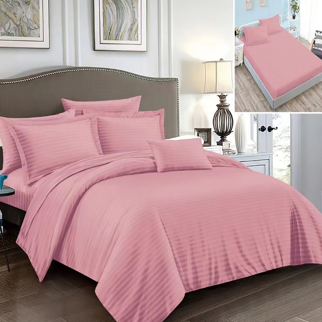 Lenjerie pat dublu DAMASC Policoton 6 piese, Ralex Pucioasa, Cearceaf cu elastic pentru saltea 160x200 cm sau 180x200 cm Corai