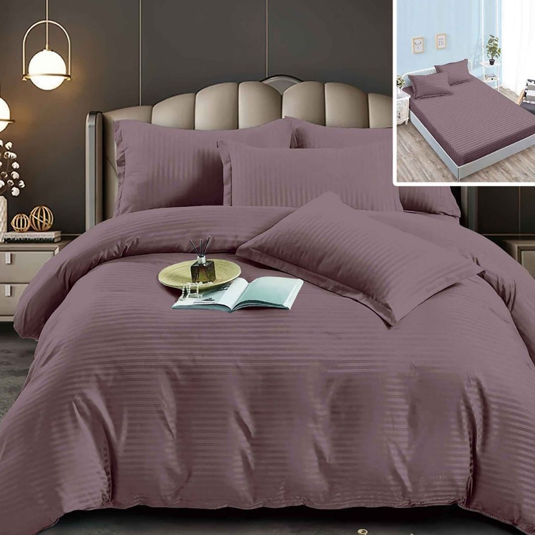 Lenjerie pat dublu DAMASC Policoton 6 piese, Ralex Pucioasa, Cearceaf cu elastic pentru saltea 160x200 cm sau 180x200 cm Orchid