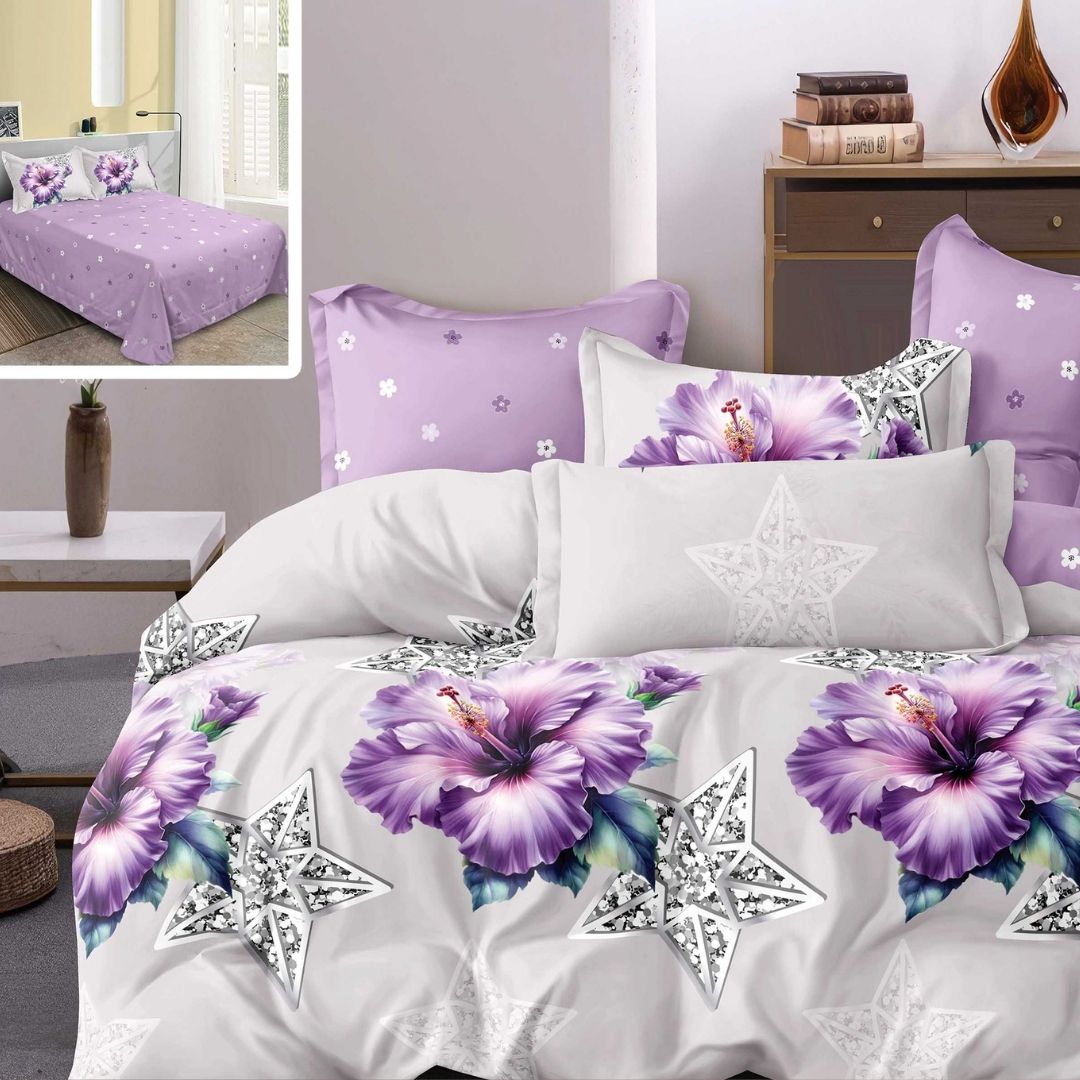Lenjerie pat dublu Bumbac Finet Gros 6 piese Ralex Pucioasa cearceaf pat 220x240 cm, cearceaf pilota 200x220 cm, 2 fete perna 70x70 cm, 2 fete perna 50x70 cm YANI