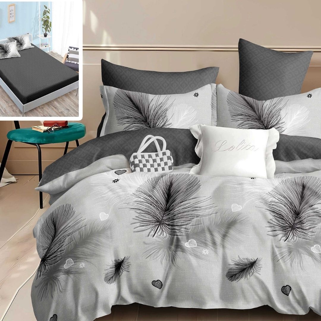 Lenjerie pat dublu Bumbac Finet Gros 6 piese Cearsaf cu elastic universal pentru saltea 160×200/180×200 cm Ralex Pucioasa HANA-VH
