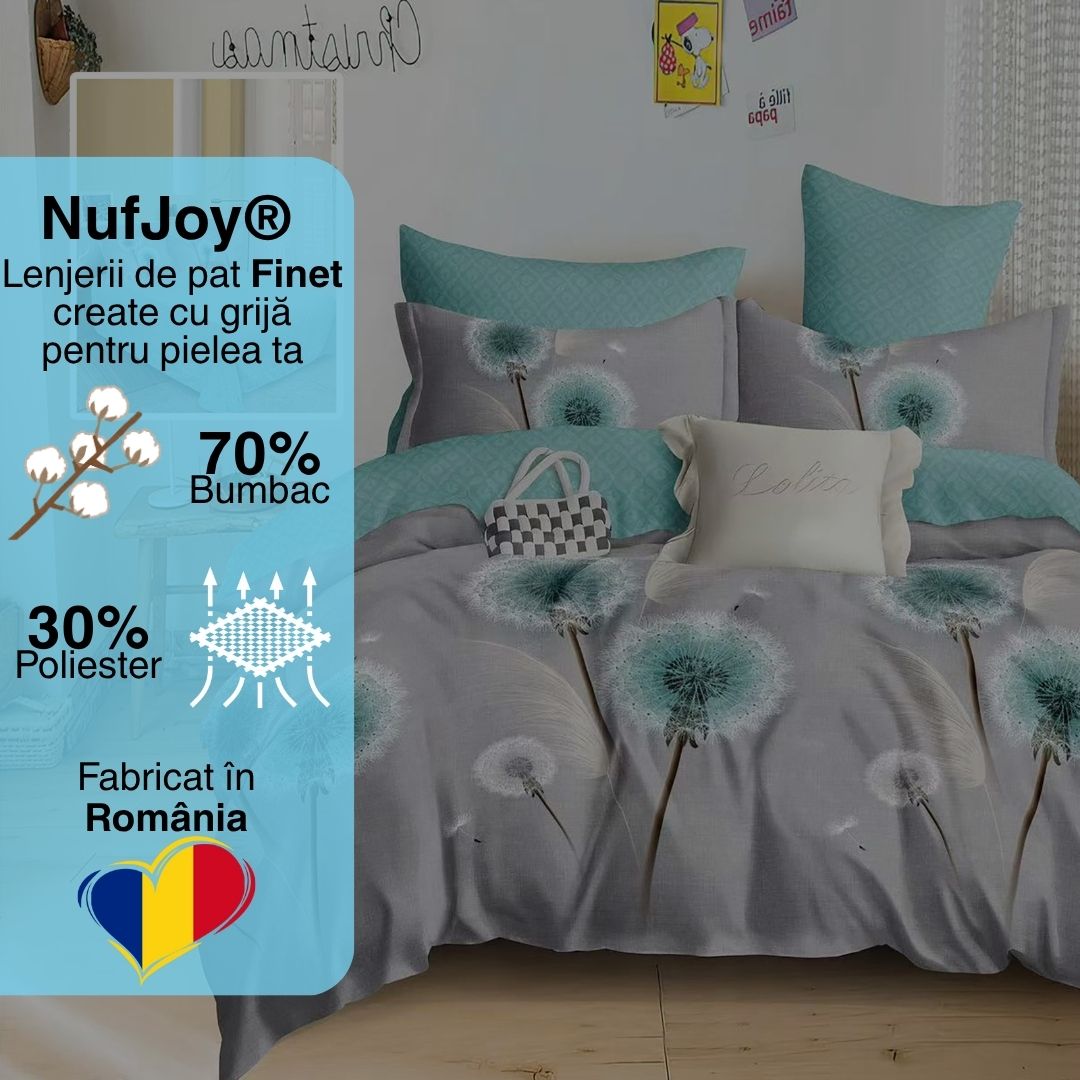 Lenjerie pat dublu Bumbac Finet Gros 6 piese Ralex Pucioasa cearceaf pat 220x240 cm, cearceaf pilota 200x220 cm, 2 fete perna 70x70 cm, 2 fete perna 50x70 cm HAILEY