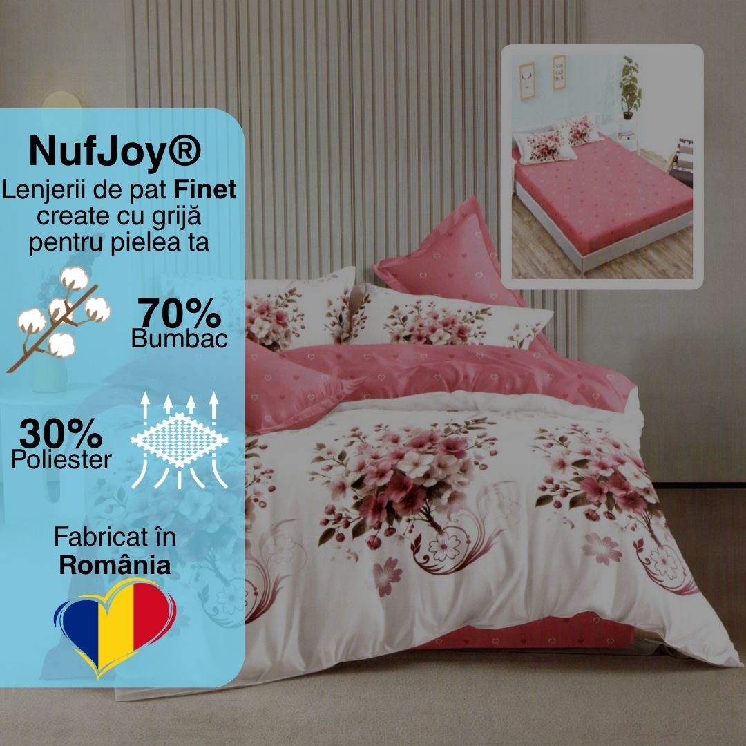 Lenjerie pat dublu Bumbac Finet Gros 6 piese Cearsaf cu elastic universal pentru saltea 160×200/180×200 cm Ralex Pucioasa MADISON-VH