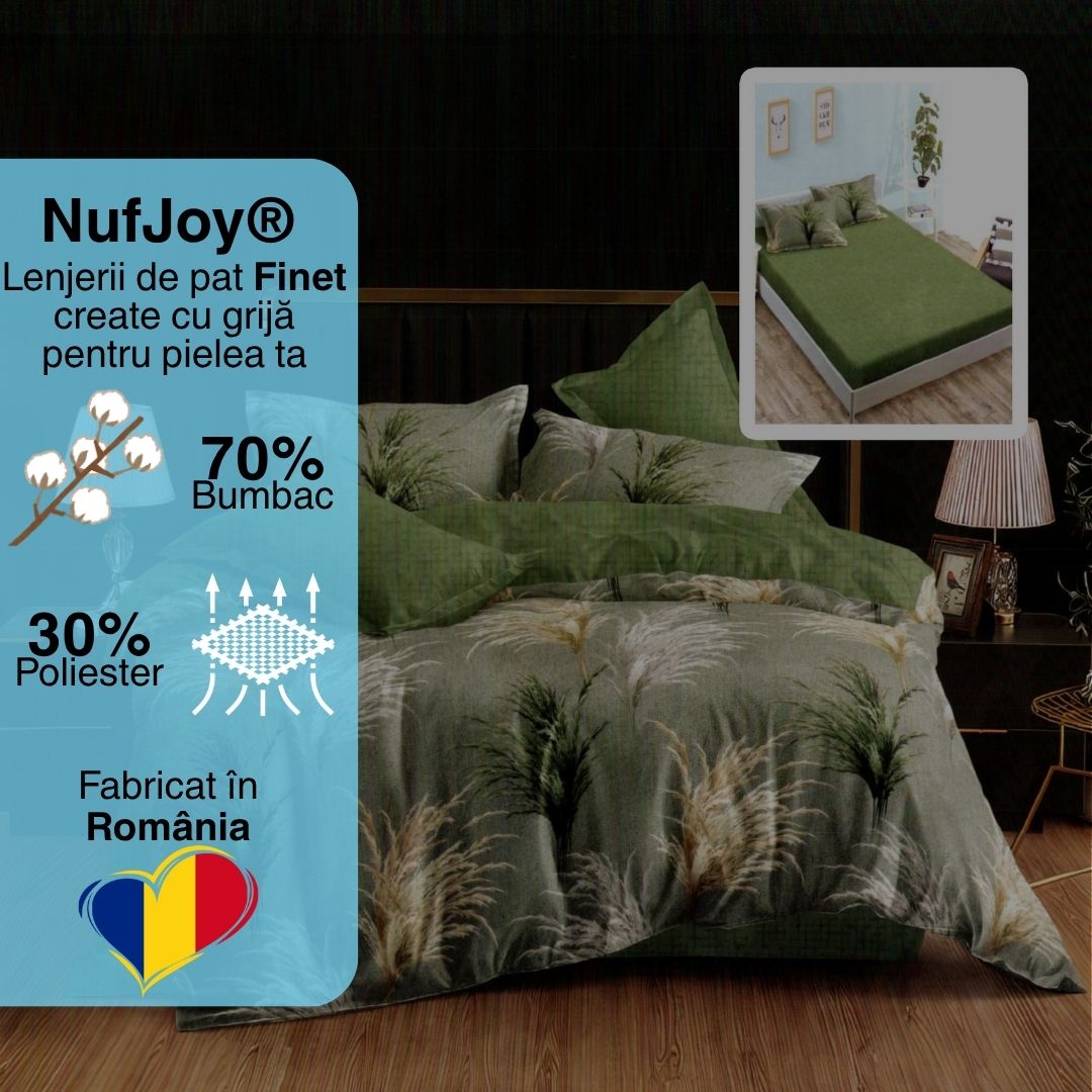 Lenjerie pat dublu Bumbac Finet Gros 6 piese Cearsaf cu elastic universal pentru saltea 160×200/180×200 cm Ralex Pucioasa GREES-VH