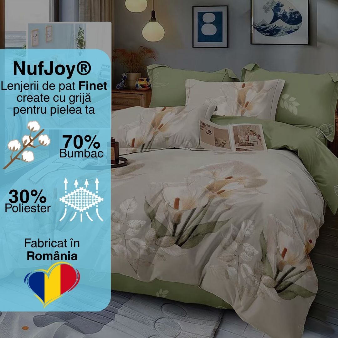 Lenjerie pat dublu Bumbac Finet Gros 6 piese Cearsaf cu elastic universal pentru saltea 160×200/180×200 cm Ralex Pucioasa JORDYN-VH