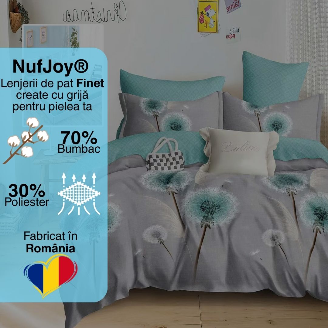 Lenjerie pat dublu Bumbac Finet Gros 6 piese Cearsaf cu elastic universal pentru saltea 160×200/180×200 cm Ralex Pucioasa HAILEY-VH