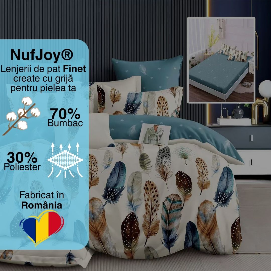 Lenjerie pat dublu Bumbac Finet Gros 6 piese Cearsaf cu elastic universal pentru saltea 160×200/180×200 cm Ralex Pucioasa KINSLEY-VH
