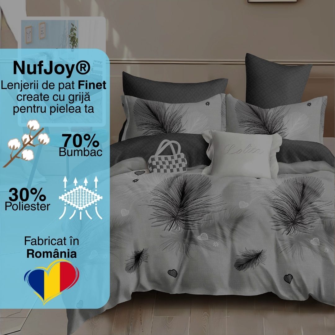 Lenjerie pat dublu Bumbac Finet Gros 6 piese Cearsaf cu elastic universal pentru saltea 160×200/180×200 cm Ralex Pucioasa HANA-VH
