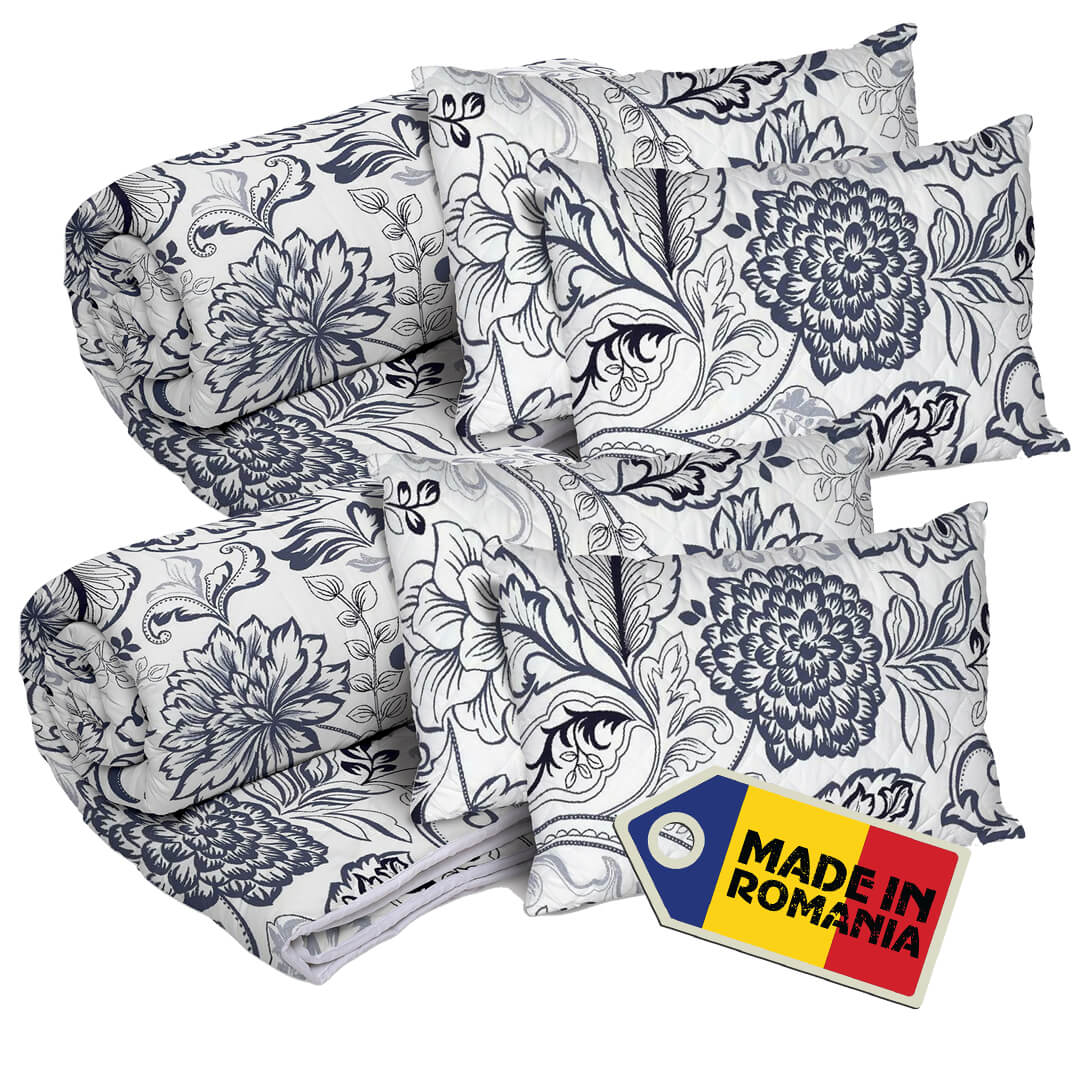 Set 2 Pilote Matlasate Alcam 200×220 cm si 4 Perne 50×70 cm Azur
