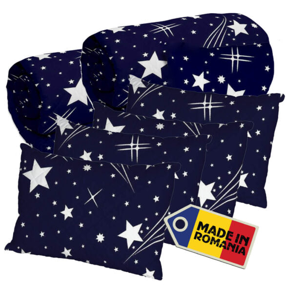 Set 2 Pilote Matlasate Alcam 200×220 cm si 4 Perne 50×70 cm Ploaie de stele
