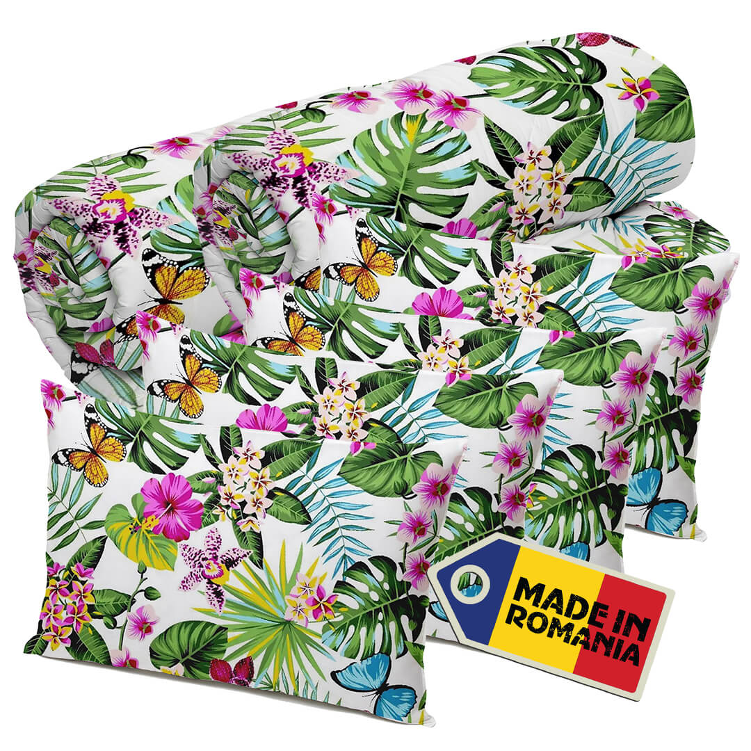Set 2 Pilote Matlasate Alcam 200x220 cm si 4 Perne 50x70 cm Exotic