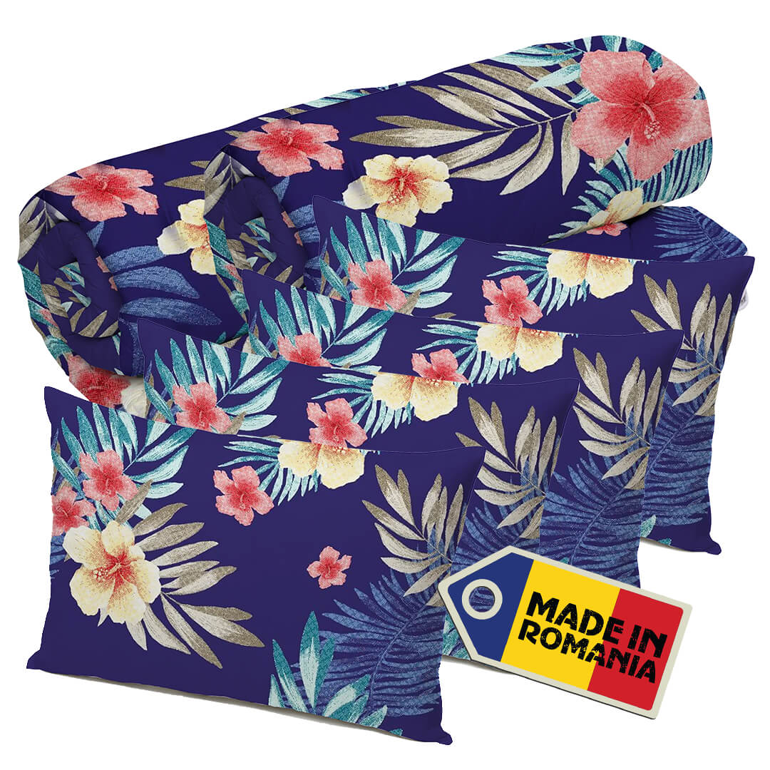 Set 2 Pilote Matlasate Alcam 200x220 cm si 4 Perne 50x70 cm Flori de Crin
