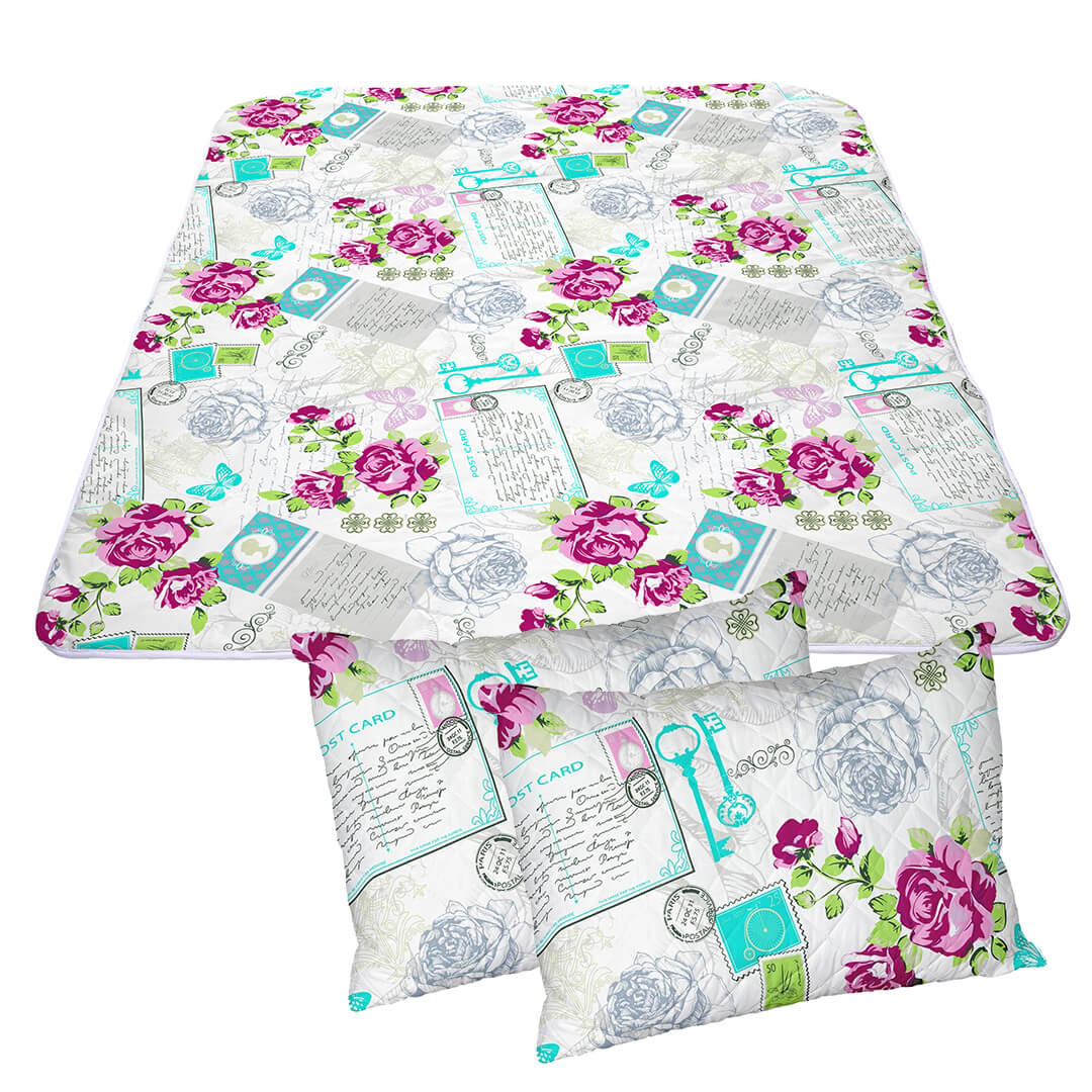Set 2 Pilote Matlasate Alcam 200x220  cm si 4 Perne 50x70 cm Roses