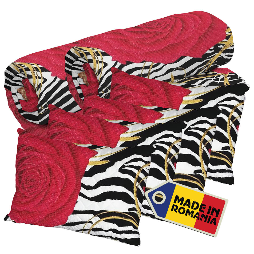 Set 2 Pilote Matlasate Alcam 200x220 cm si 4 Perne cm 50x70 Zebra