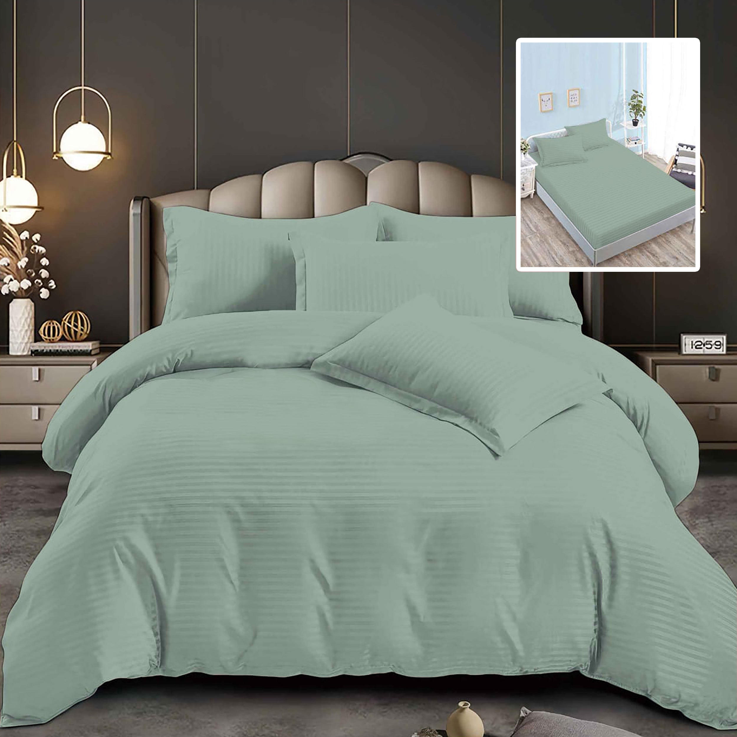 Lenjerie pat dublu DAMASC Policoton 6 piese, Ralex Pucioasa, Cearceaf cu elastic pentru saltea 160×200 cm sau 180×200 cm Mint