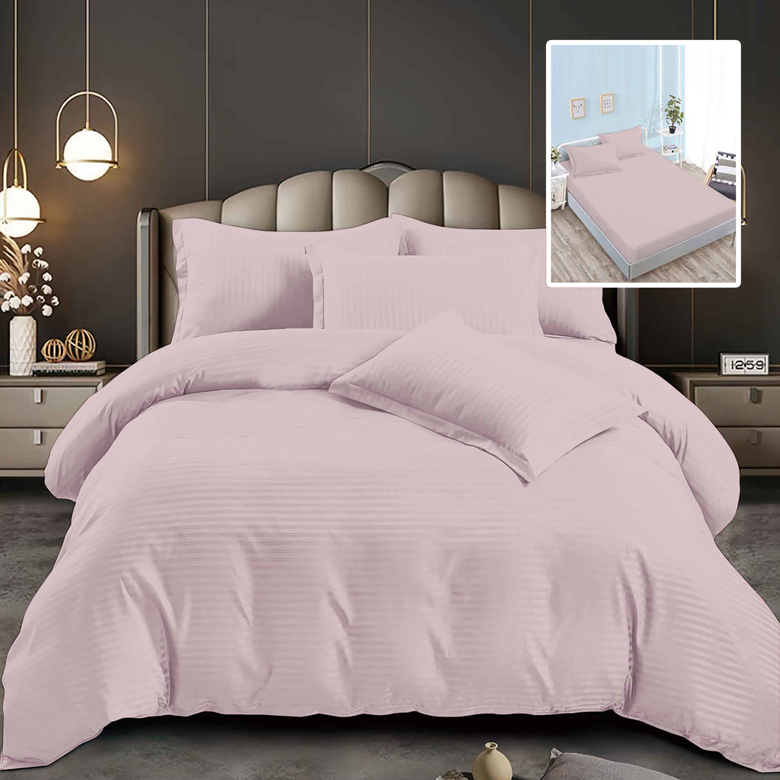 Lenjerie pat dublu DAMASC Policoton 6 piese, Ralex Pucioasa, Cearceaf cu elastic pentru saltea 160×200 cm sau 180×200 cm Pudra