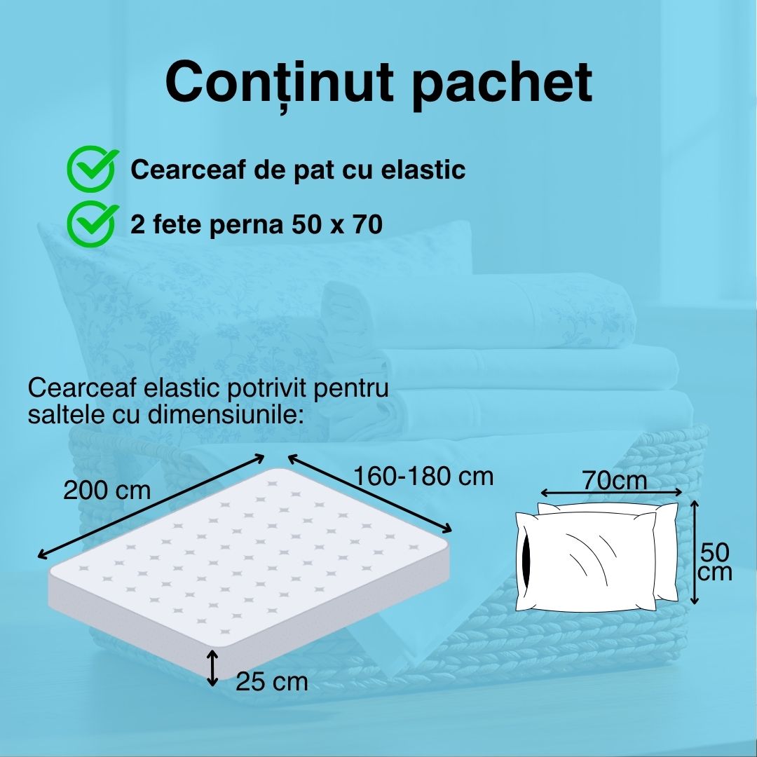 Set husa/cearceaf de pat cu elastic Damasc Policoton Ralex Pucioasa, universal pentru saltea 160x200/180x200 cm si 2 fete perna 50x70 cm Antracit