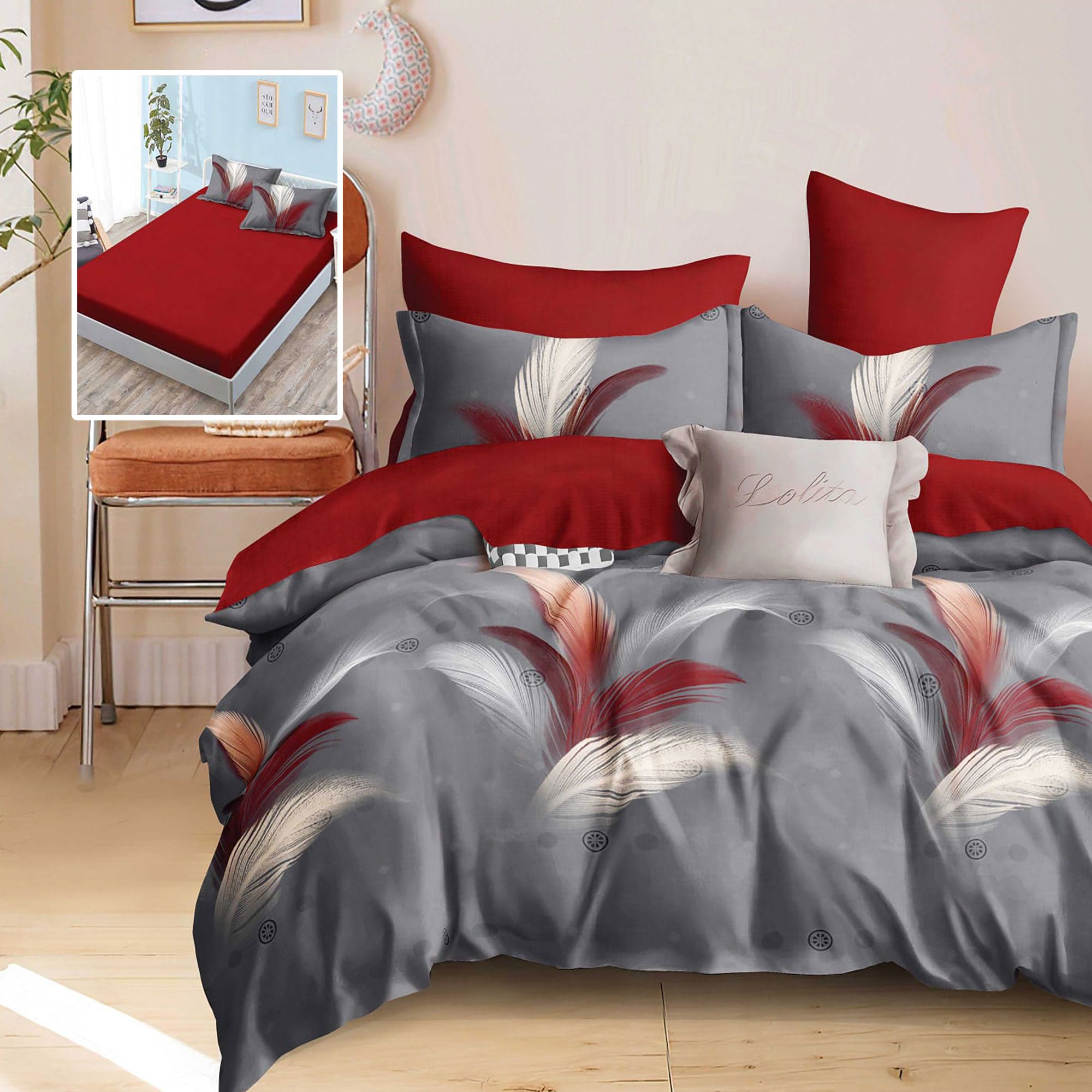 Lenjerie pat dublu Bumbac Finet Gros 6 piese Cearsaf cu elastic saltea 160×200 cm sau 180×200 cm Ralex Pucioasa GRACE-VH
