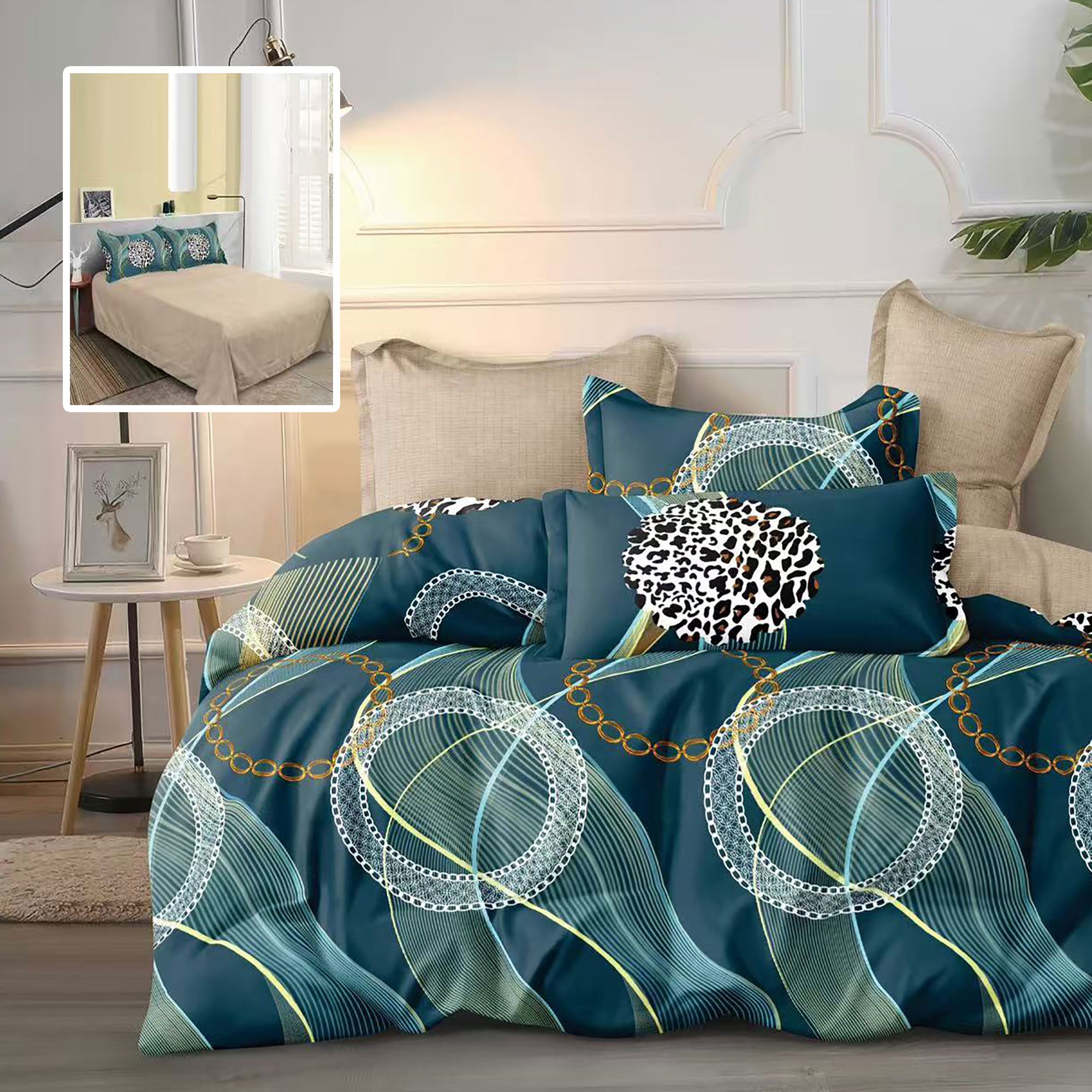 Lenjerie pat dublu Bumbac Finet Gros 6 piese Ralex Pucioasa cearceaf pat 220x240 cm, cearceaf pilota 200x220 cm, 2 fete perna 70x70 cm, 2 fete perna 50x70 cm REAGAN