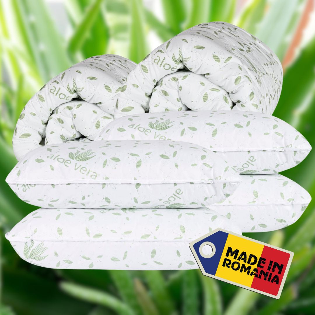 Set 2 Pilote Matlasate Somnart 200×220 cm si 4 Perne 50×70 cm Aloe Vera