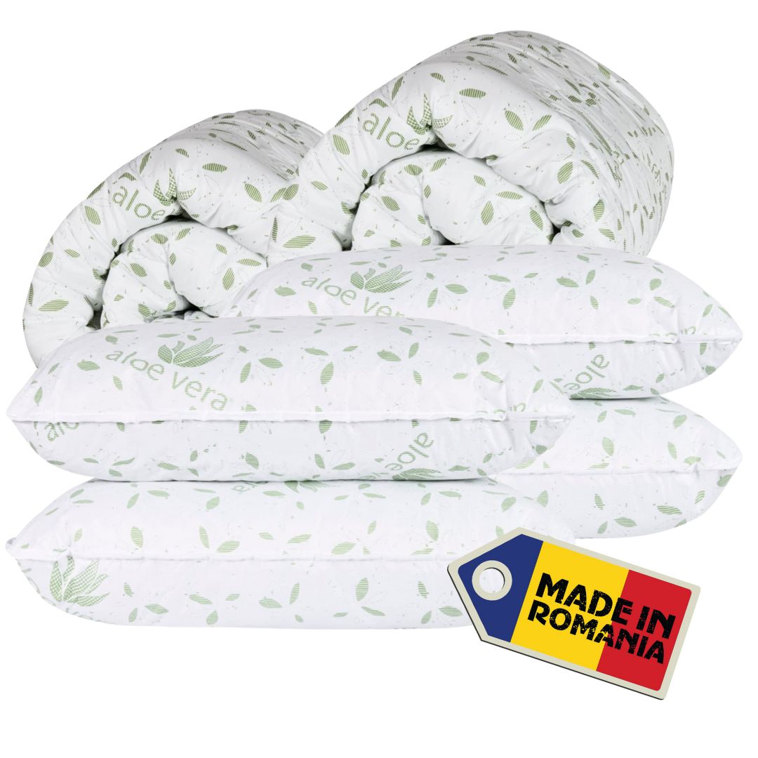 Set 2 Pilote Matlasate Somnart 200×220 cm si 4 Perne 50×70 cm Aloe Vera