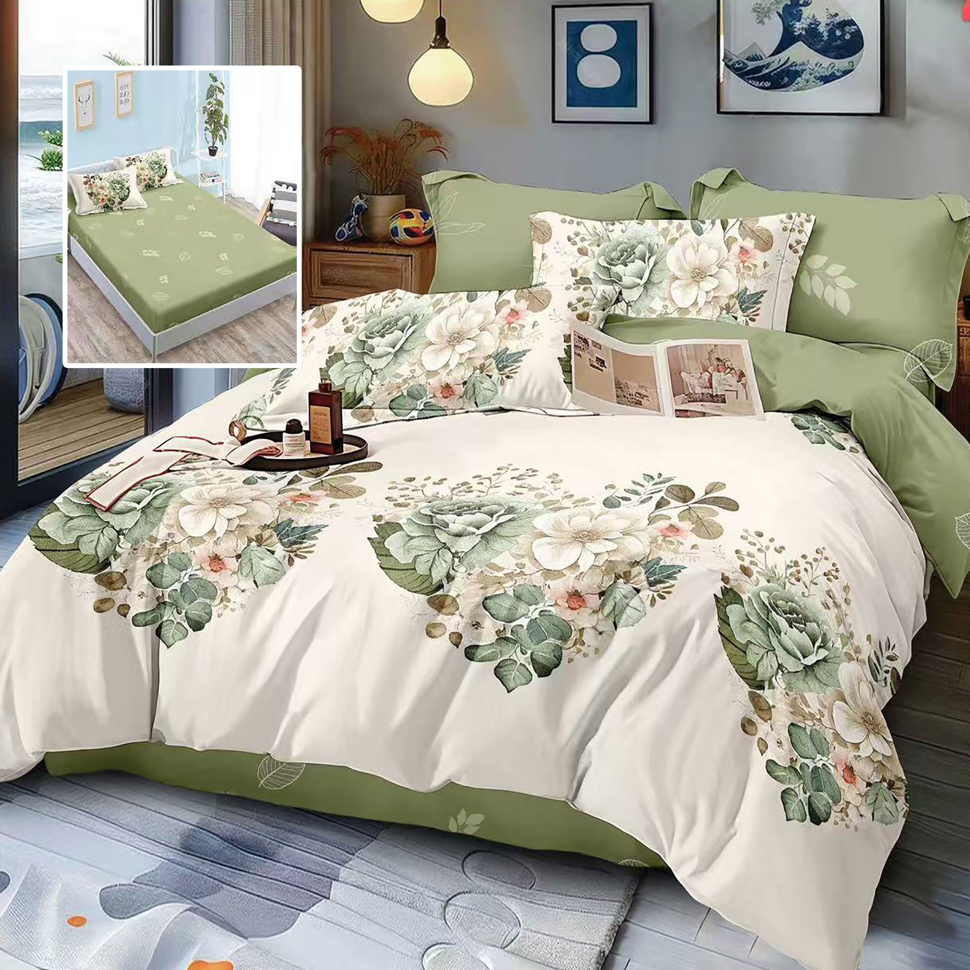 Lenjerie pat dublu Bumbac Finet Gros 6 piese Cearsaf cu elastic universal pentru saltea 160×200/180×200 cm Ralex Pucioasa AUBRIELLE-VH