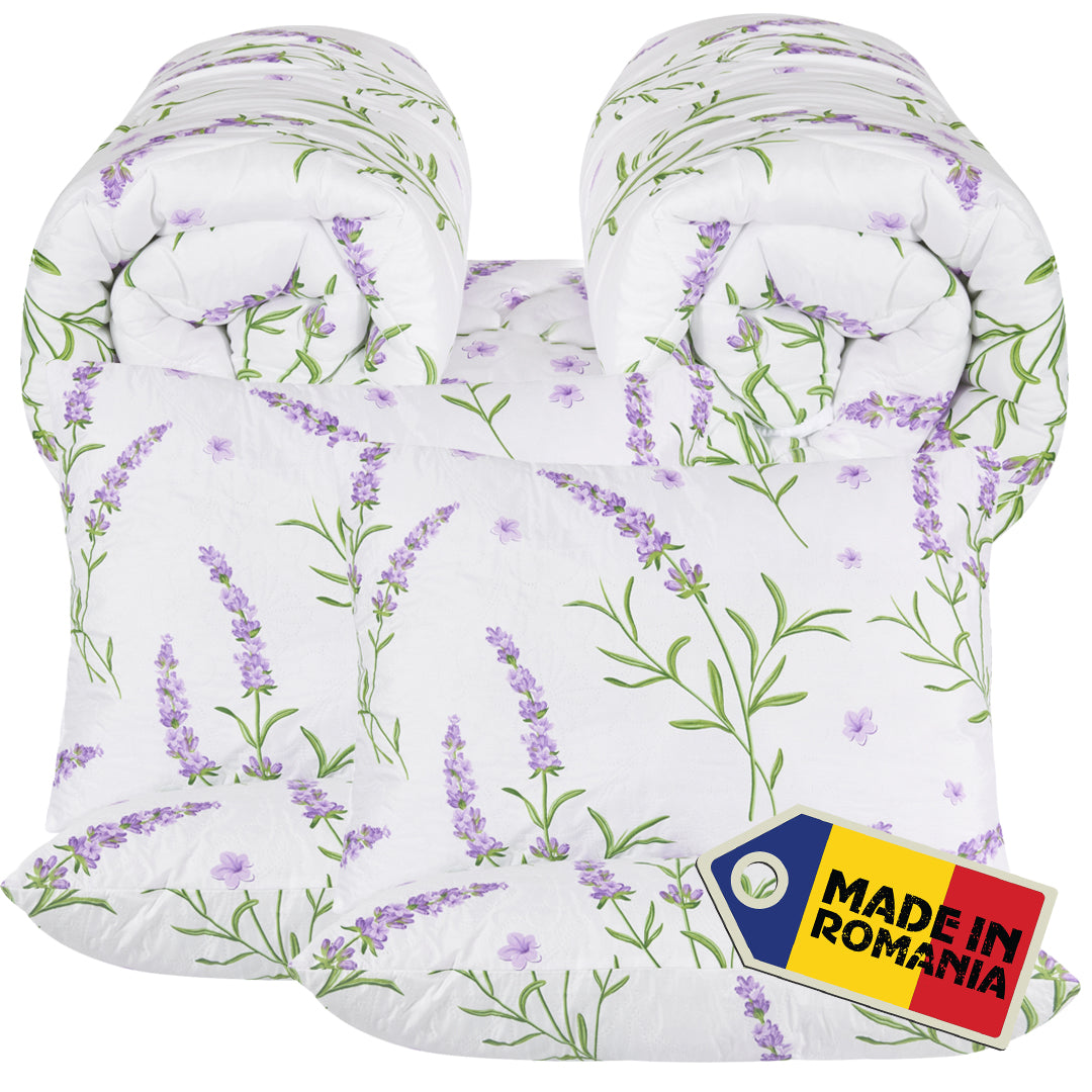 Set 2 Pilote Matlasate Somnart 200x220 cm si 4 Perne 50x70 cm Lavanda