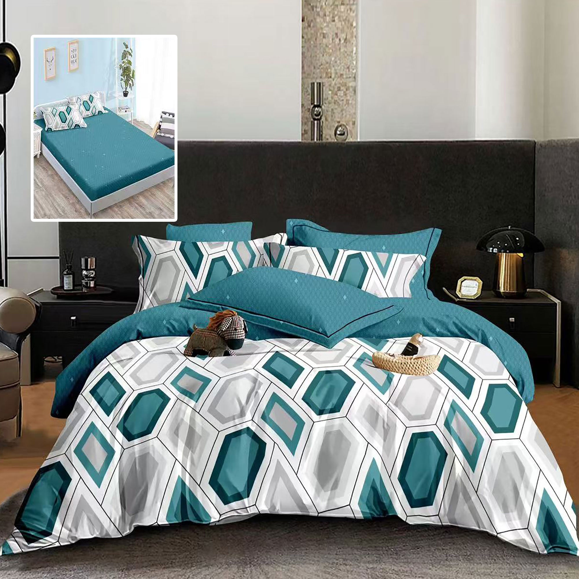 Lenjerie pat dublu Bumbac Finet Gros 6 piese Cearsaf cu elastic universal pentru saltea 160×200/180×200 cm Ralex Pucioasa TRINITY-VH