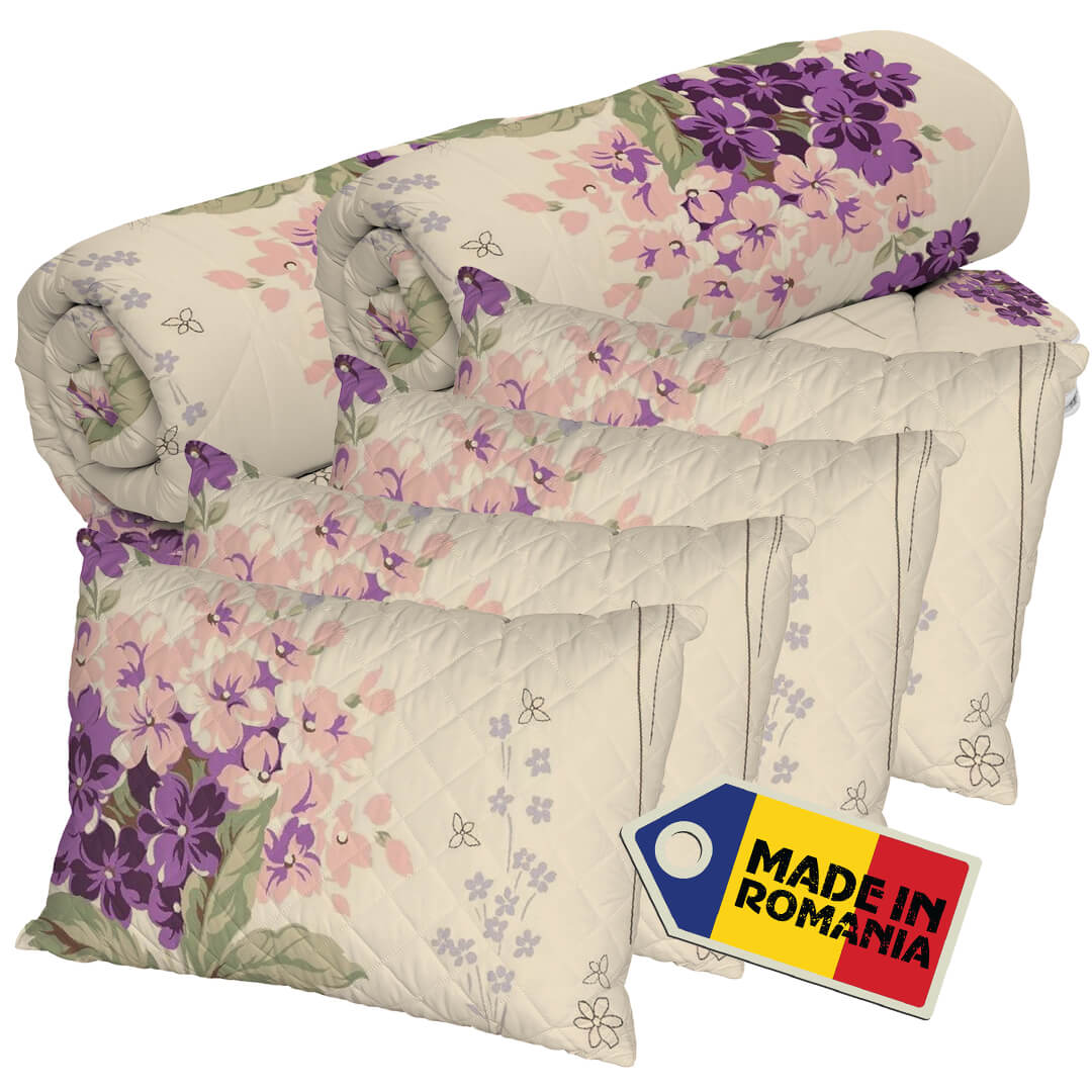 Set 2 Pilote Matlasate Alcam 200x220 cm si 4 Perne 50x70 cm Violet