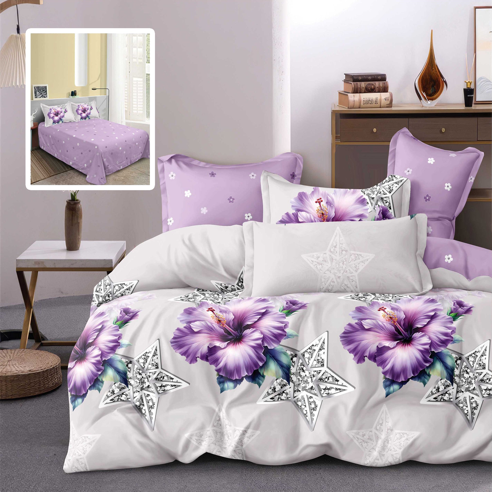 Lenjerie pat dublu Bumbac Finet Gros 6 piese Ralex Pucioasa cearceaf pat 220x240 cm, cearceaf pilota 200x220 cm, 2 fete perna 70x70 cm, 2 fete perna 50x70 cm YANI